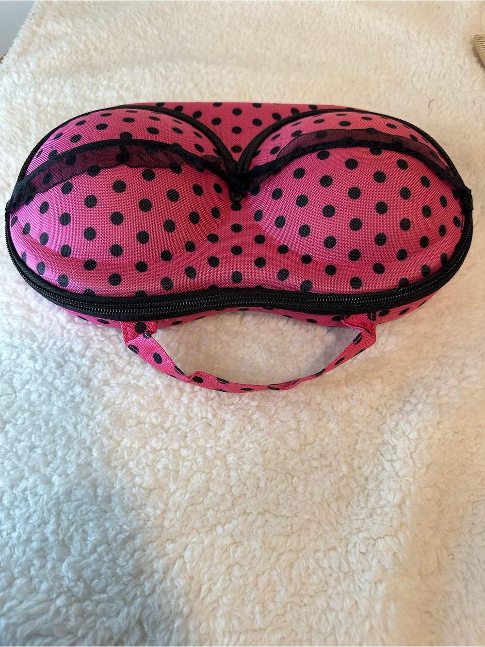 Polka Dot Pink Bra Travel Case with Handle